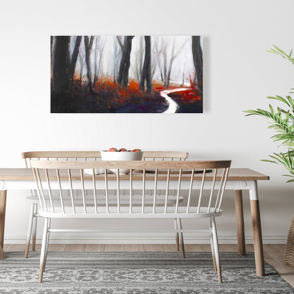 Mysterious Forest Stream Gray Canvas - Trees Bedroom Decor