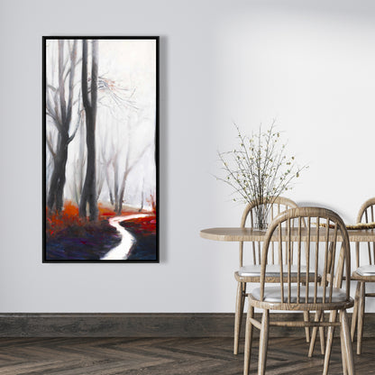Mysterious Forest Stream Canvas | Gray Framed Trees Bedroom Decor