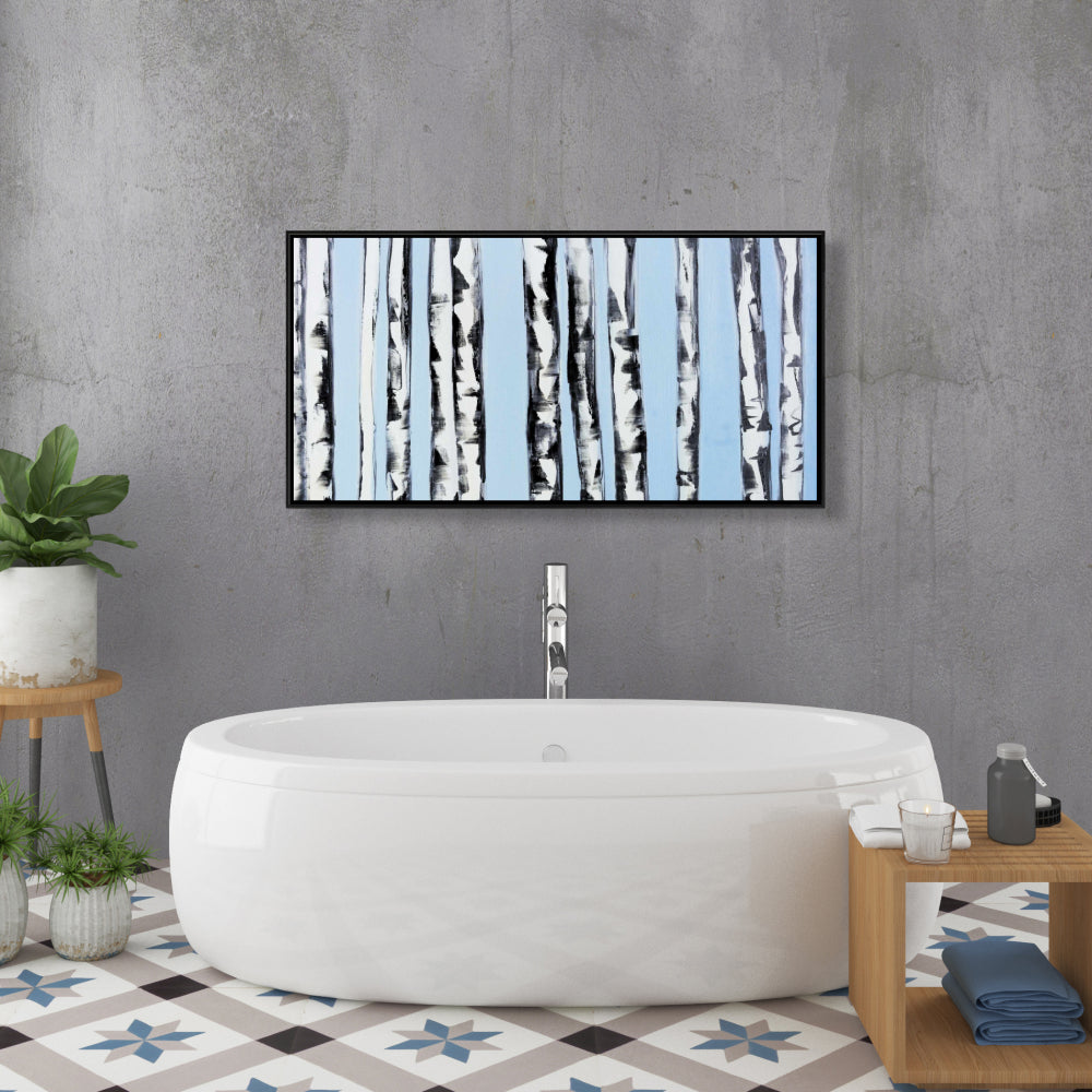 Birches on Blue Background | Framed Canvas | Home Decor