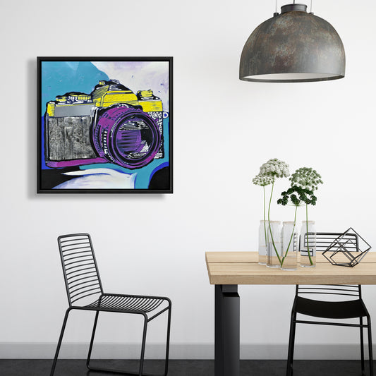 Retro Camera Pop Art Canvas | Framed Bedroom Home Decor