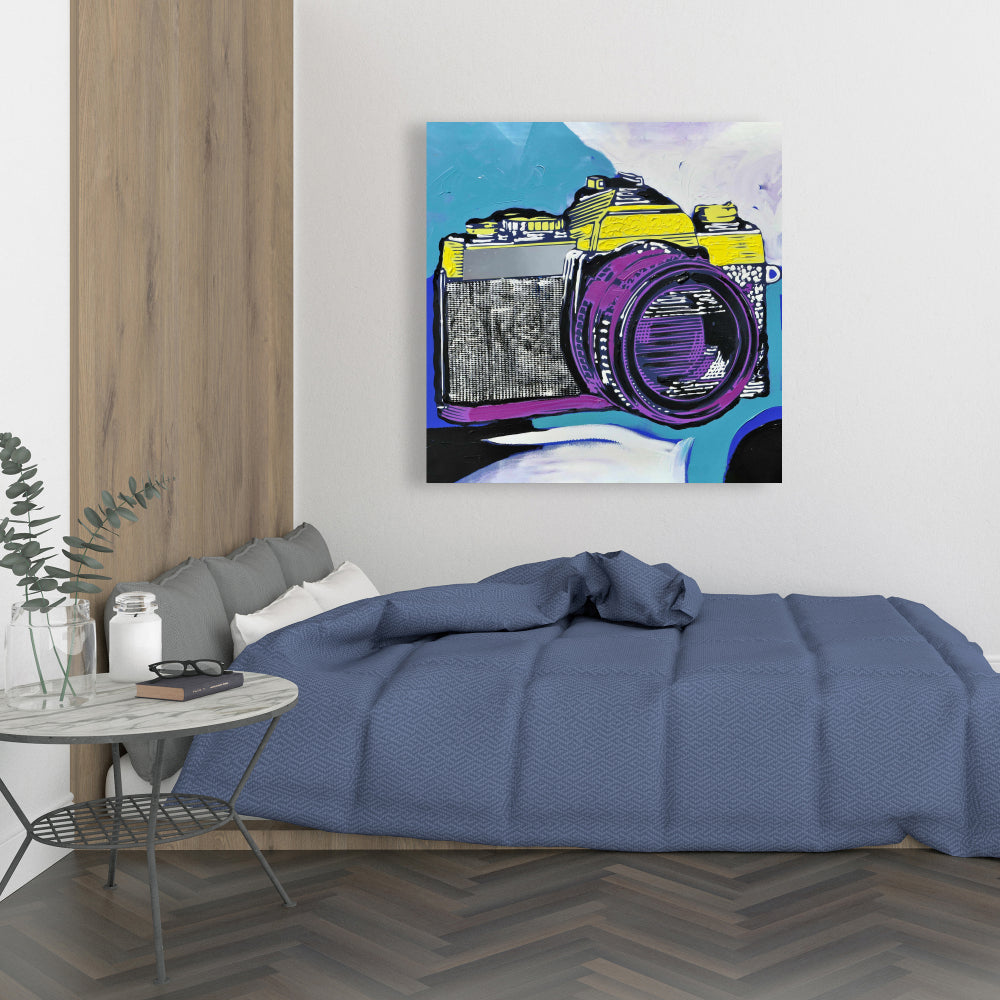 Retro Camera Canvas Art - Blue Bedroom Decor | Hobbies Wall Art