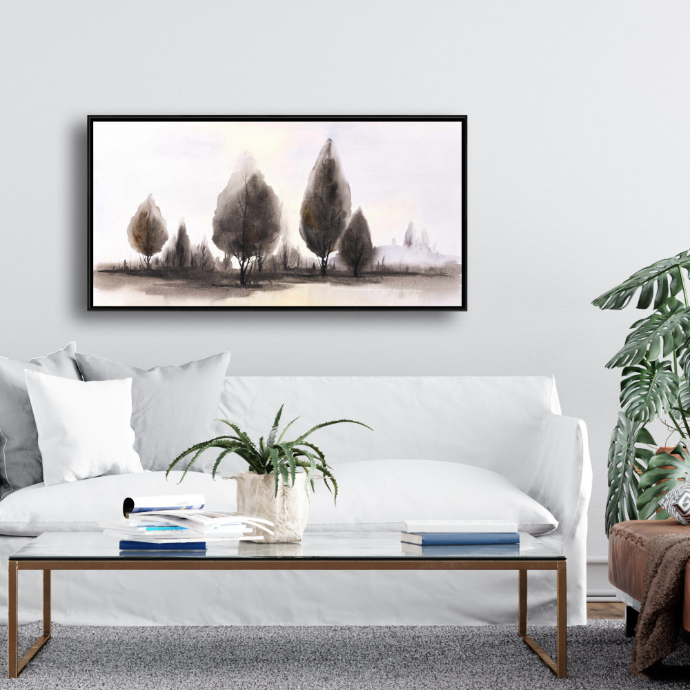 Illustrative Landscapes Blue Framed Canvas - Trees Home Decor