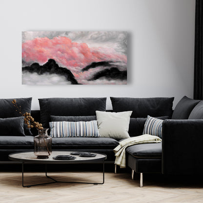 Gray and Pink Clouds Canvas | Contemporary Bedroom Decor