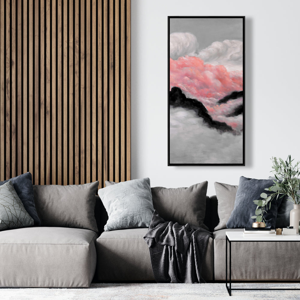 Gray and Pink Clouds Canvas | Contemporary Bedroom Decor