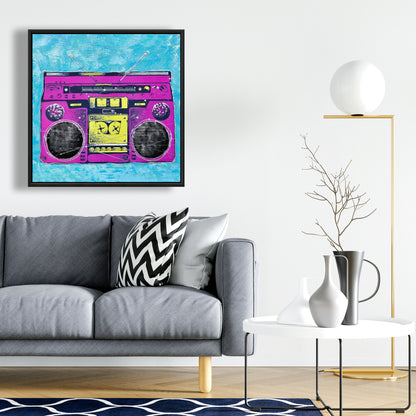 Pink Bedroom Musical Framed Canvas - Radio rétro Home Decor