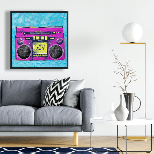 Pink Bedroom Musical Framed Canvas - Radio rétro Home Decor