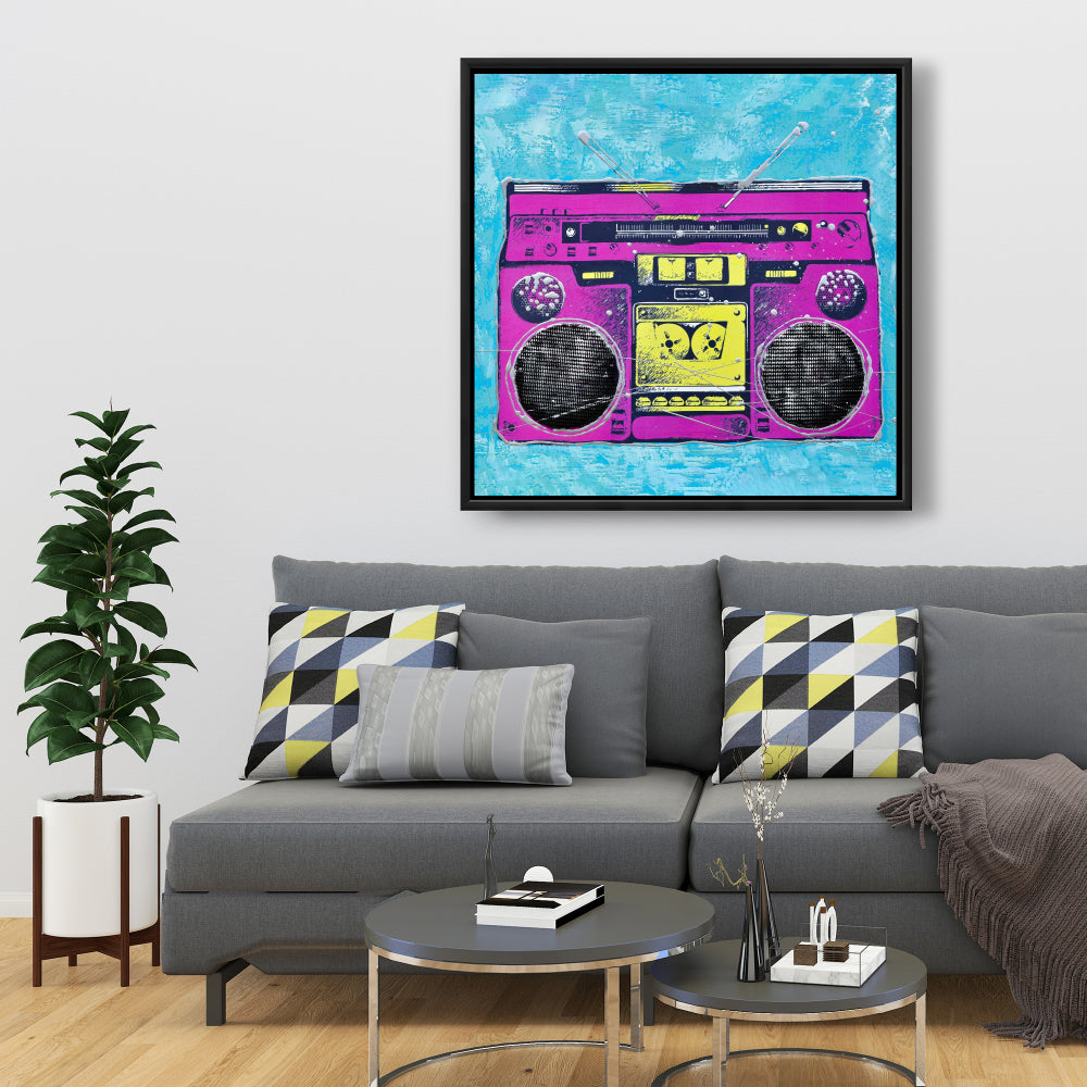 Pink Bedroom Musical Framed Canvas - Radio rétro Home Decor