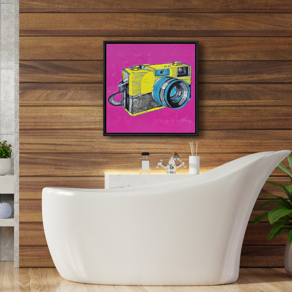 Toile encadrée colorée représentant un appareil photo rétro - Décoration de chambre jaune