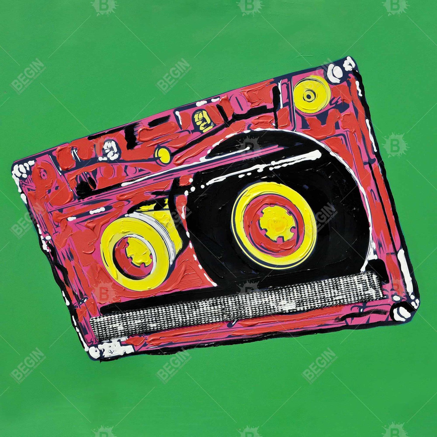 Toile Lecteur de cassettes | Décoration d'intérieur encadrée verte pour mélomanes