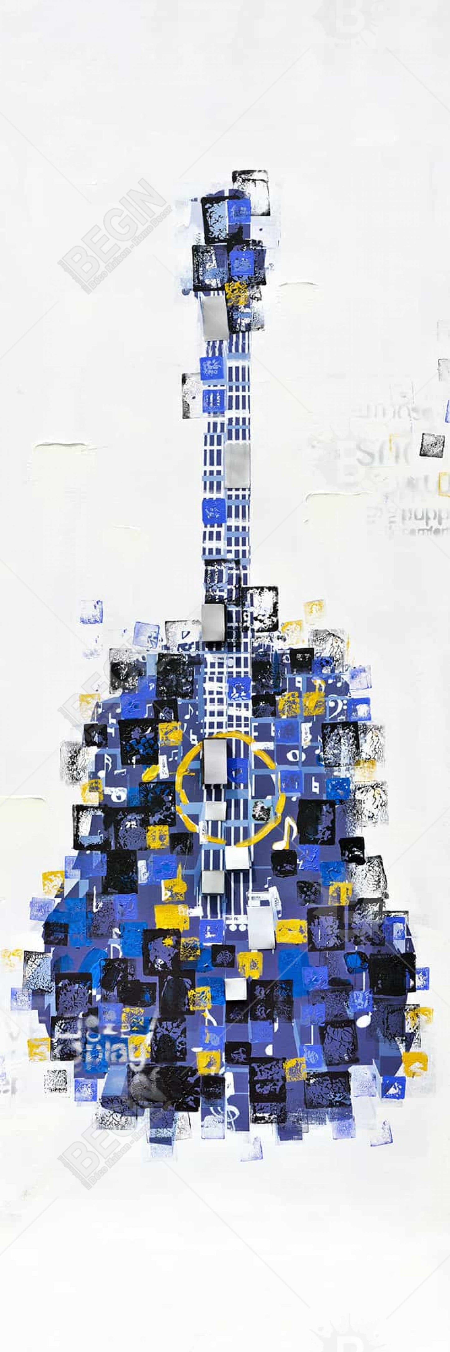 Toile abstraite avec guitare carrée – Décoration musicale pour chambre à coucher