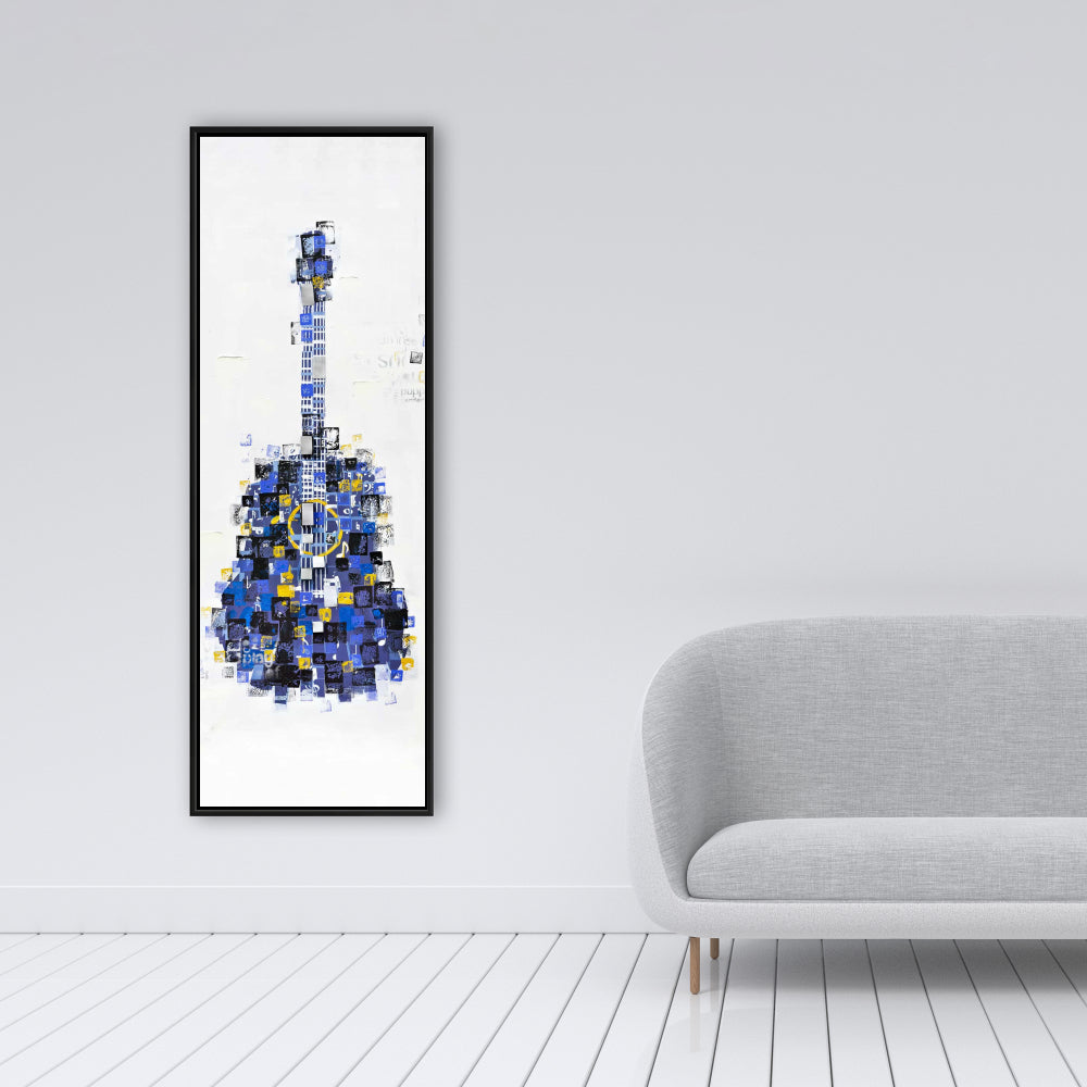 Toile abstraite avec guitare carrée – Décoration musicale pour chambre à coucher