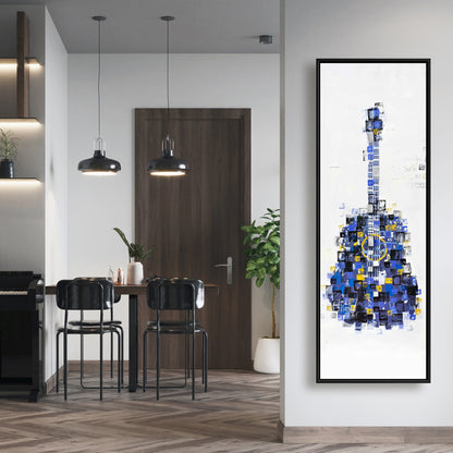 Toile abstraite avec guitare carrée – Décoration musicale pour chambre à coucher