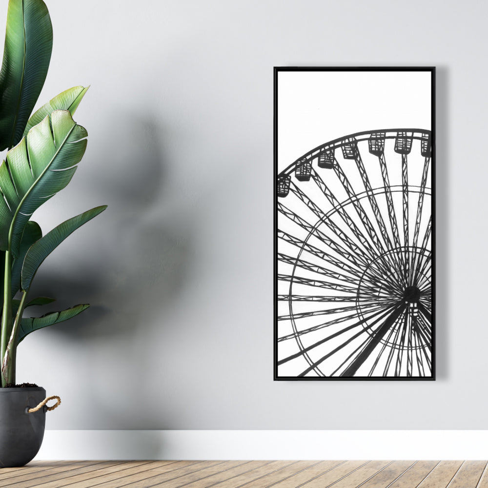 Monochrome Ferris Wheel White Framed Canvas | Home Decor