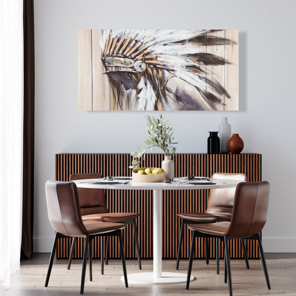 Figurative White Canvas | Indian with Feathers Bedroom Decor