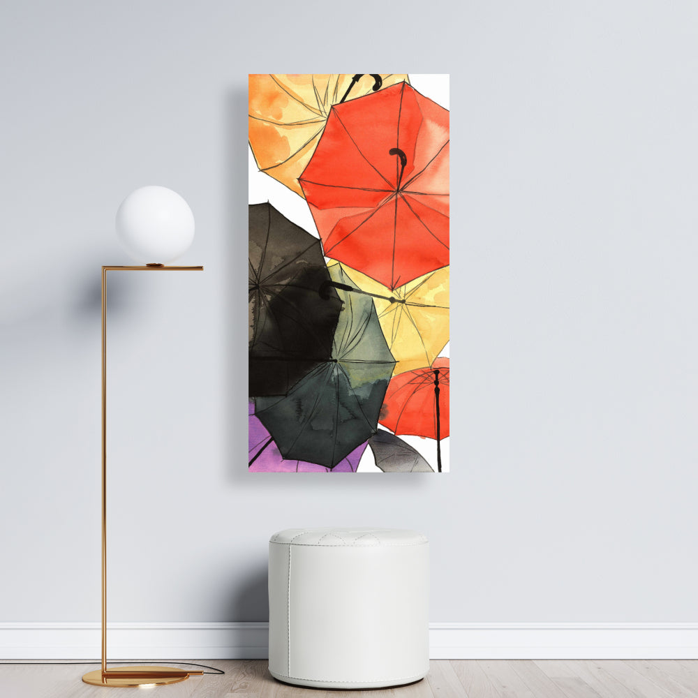 Suspended Umbrellas Canvas | Shapes Red Living Room Decor