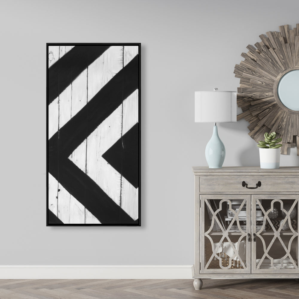 Losange minimaliste sur bois | Toile décorative encadrée blanche