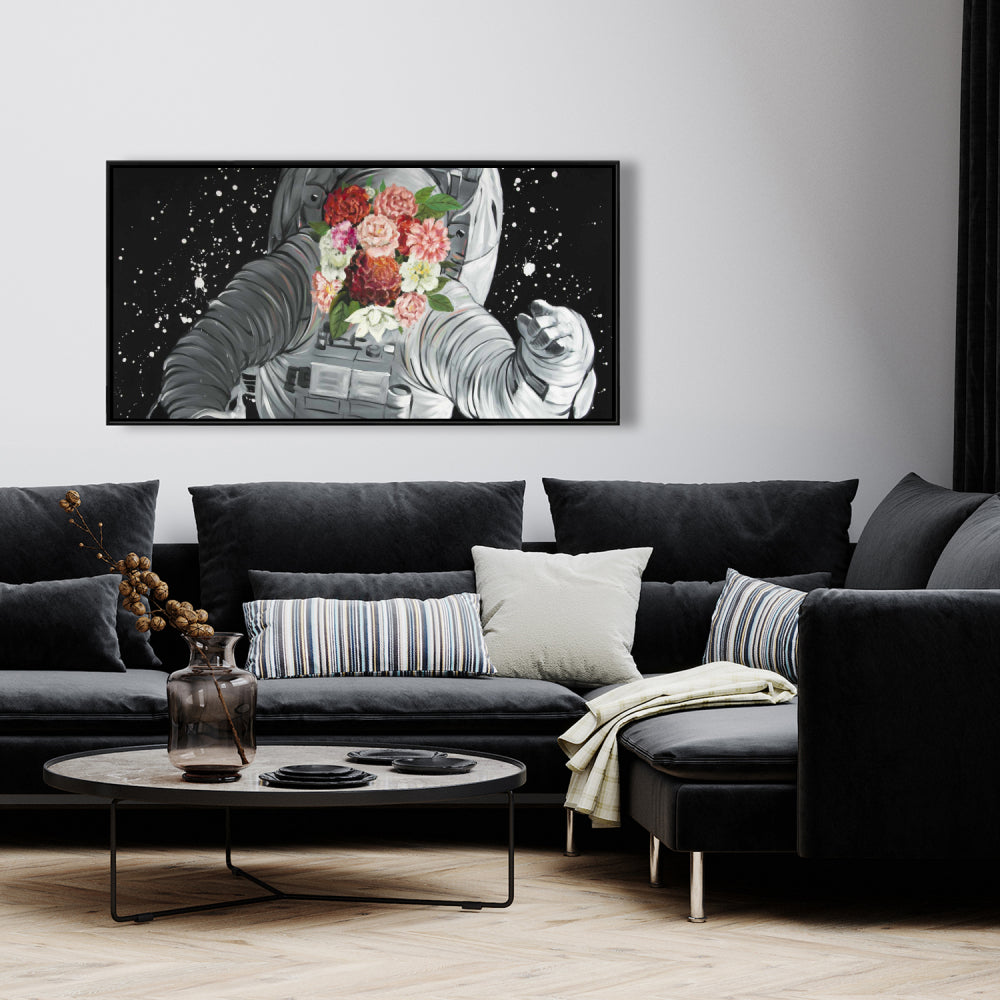 Toile « Rêver de l'espace » | Décoration murale encadrée grise