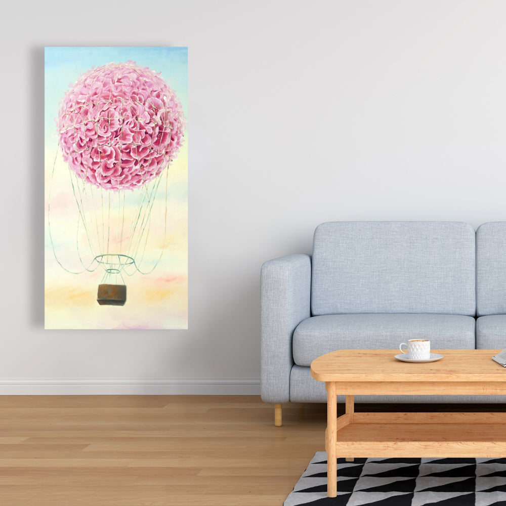 Hot Air Balloon Hydrangea Flowers Canvas | Bedroom Decor