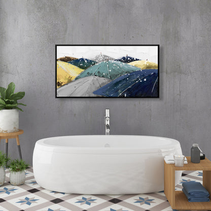 Toile encadrée bleue « Parapluies » - Décoration de chambre