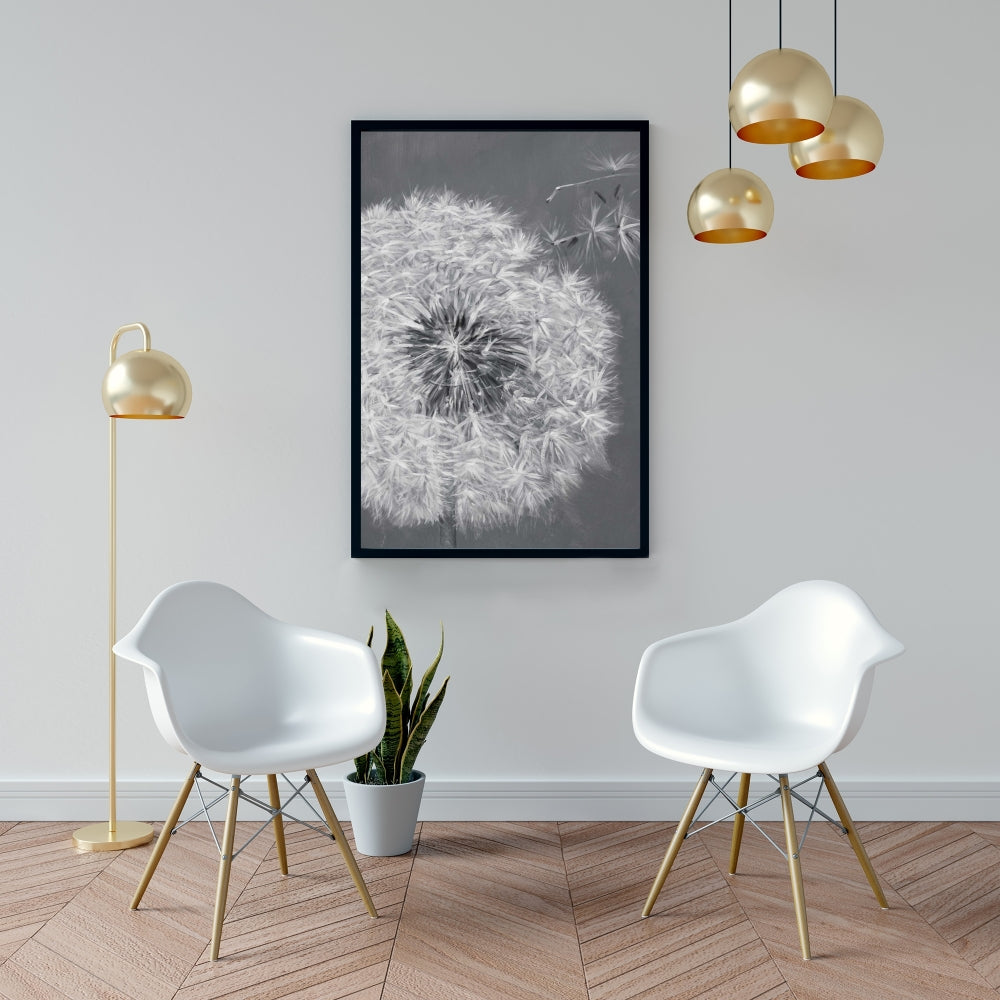 Blowing Dandelion Monochrome Canvas | Floral Bedroom Decor