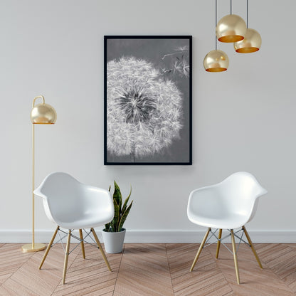 Blowing Dandelion Monochrome Canvas | Floral Bedroom Decor
