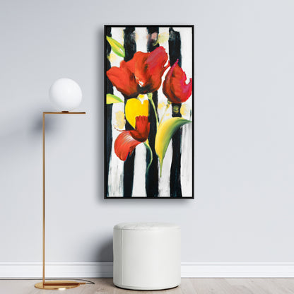 Toile à rayures et fleurs rouges | Décoration de chambre tendance bleue