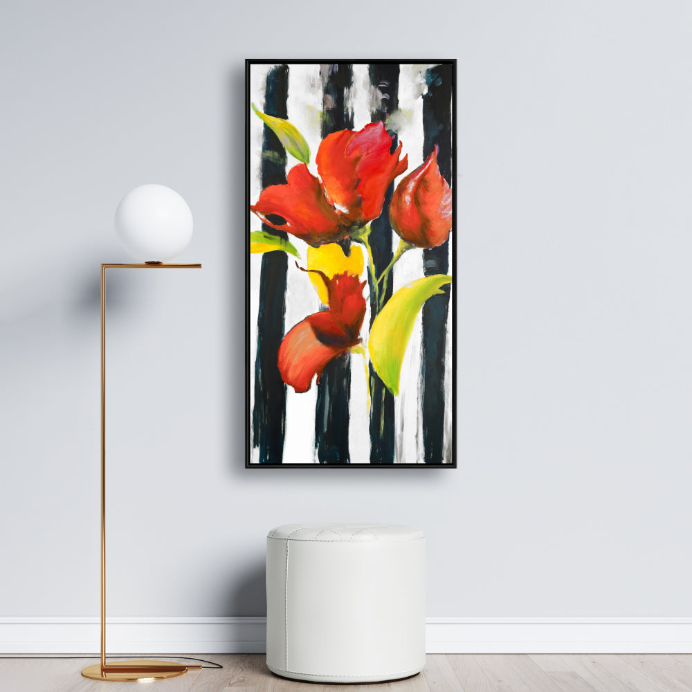 Botanical Fashion Canvas | Flowers on Stripes Home Decor
