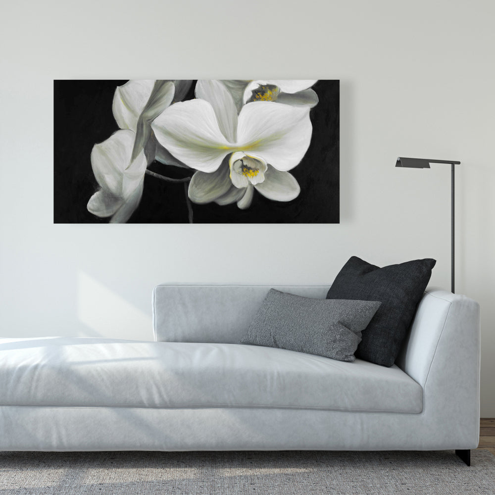 White Orchids Canvas Art - Romantic Floral Bedroom Decor