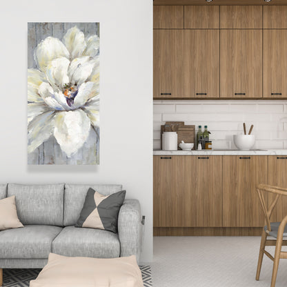 White Flower on Wood Canvas | Modern Floral Home Decor Art
