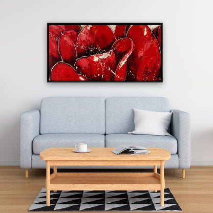 Toile encadrée « Gros plan de tulipes rouges » - Décoration murale florale pour chambre à coucher