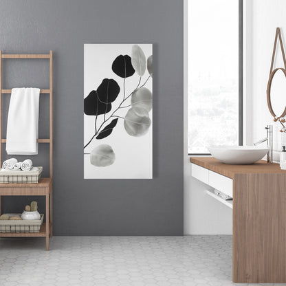 Toile à motifs de branches et de feuilles en nuances de gris | Décoration botanique minimaliste