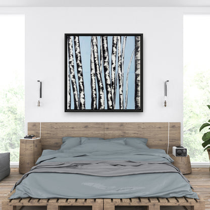 Bedroom Blue Landscapes Canvas | Pastel Birches Wall Art