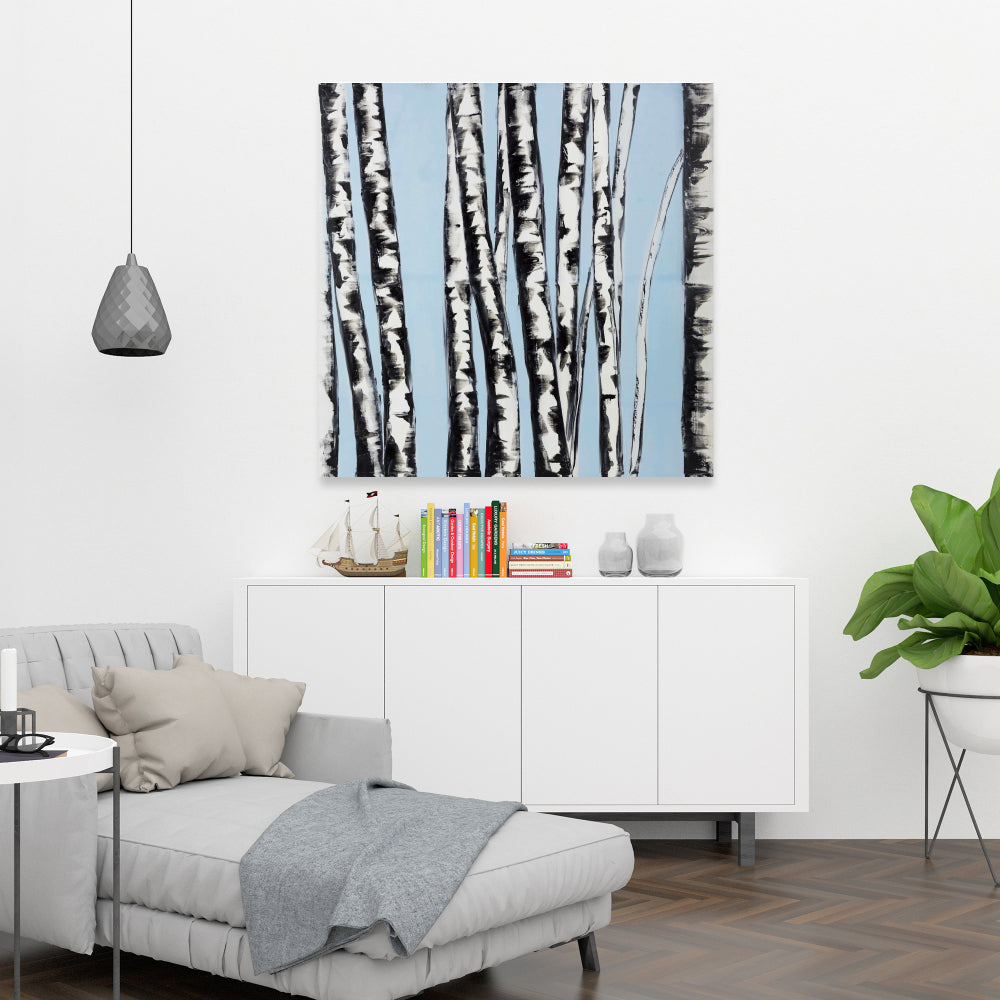 Pastel Birches Blue Bedroom Canvas - Home Decor Wall Art