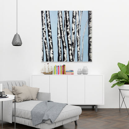 Pastel Birches Blue Bedroom Canvas - Home Decor Wall Art