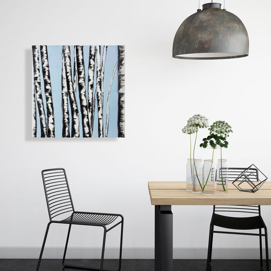 Pastel Birches Blue Bedroom Canvas - Home Decor Wall Art