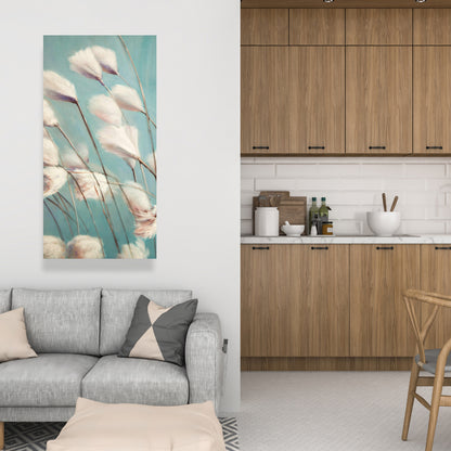 Bedroom Blue Botanical Canvas | Cotton Grass Flowers Decor