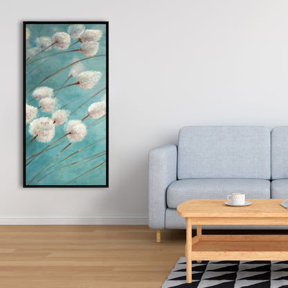 Bedroom Blue Romantic Canvas | Cotton Grass Plants in Wind
