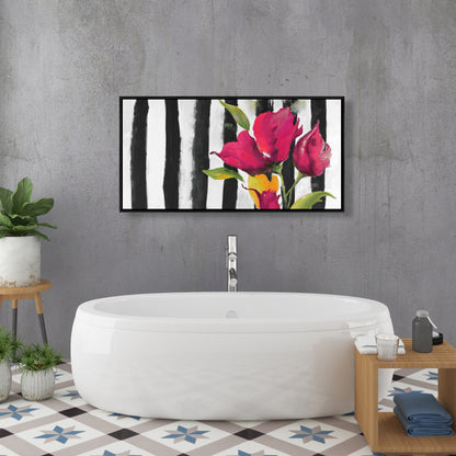 Toile botanique florale – Fleurs sur rayures | Décoration d'intérieur