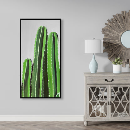 Cactus Candles Green Framed Canvas | Floral Botanical Decor