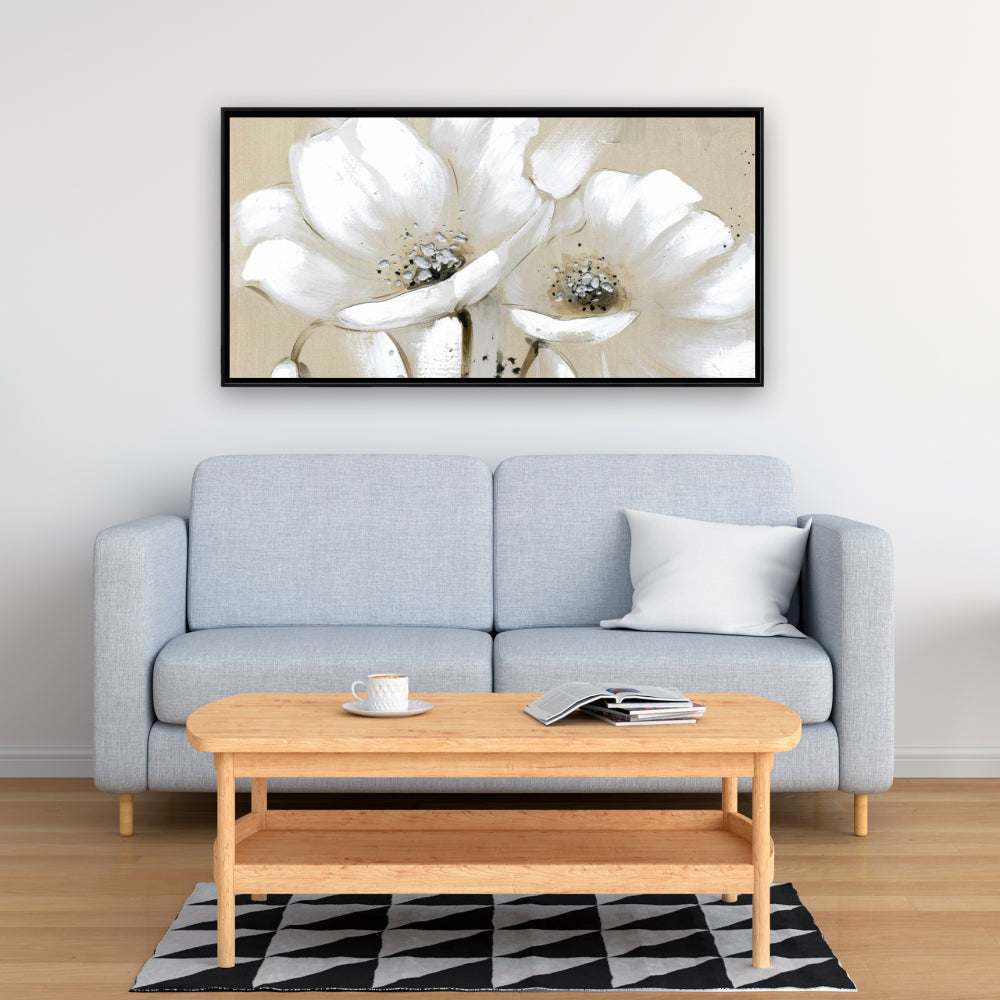 White Abstract Wild Flowers - Framed Canvas for Bedroom Decor