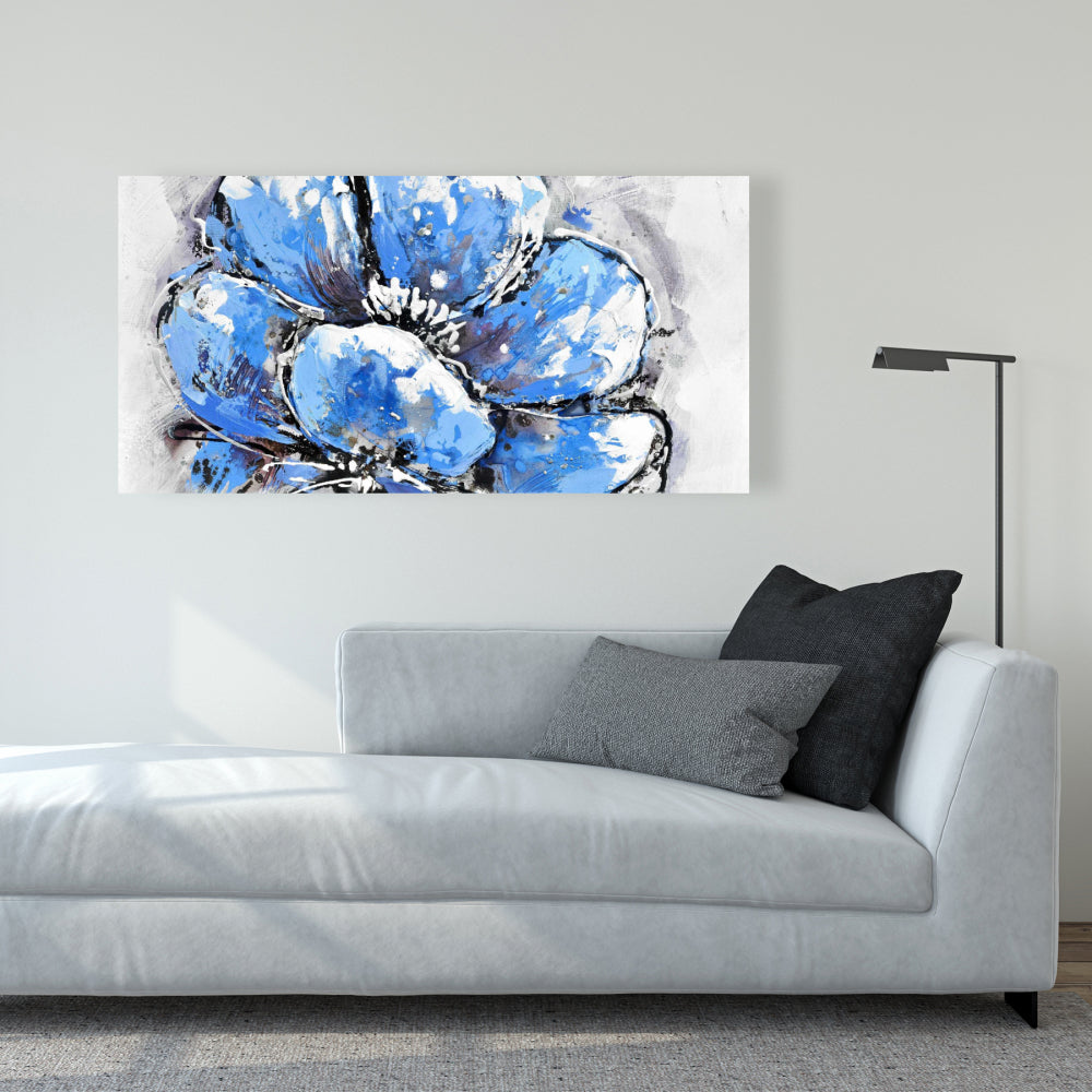 Toile abstraite à pétales bleus | Décoration murale botanique pour chambre