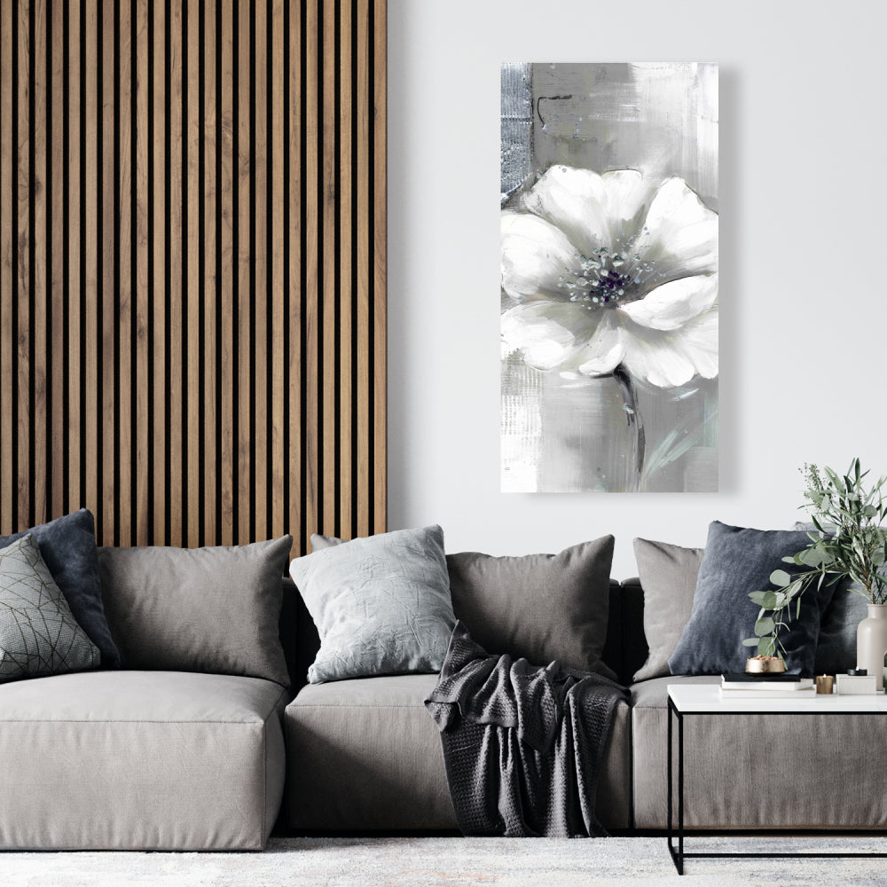 Monochrome Silver Flowers Canvas - Botanical Industrial Decor