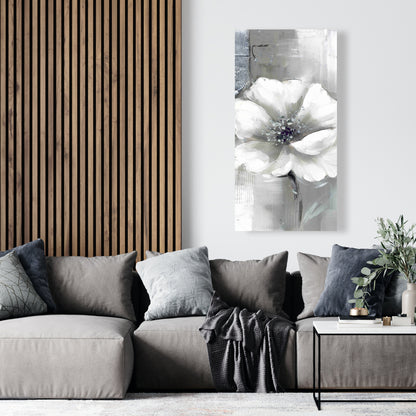 Monochrome Silver Flowers Canvas - Botanical Industrial Decor