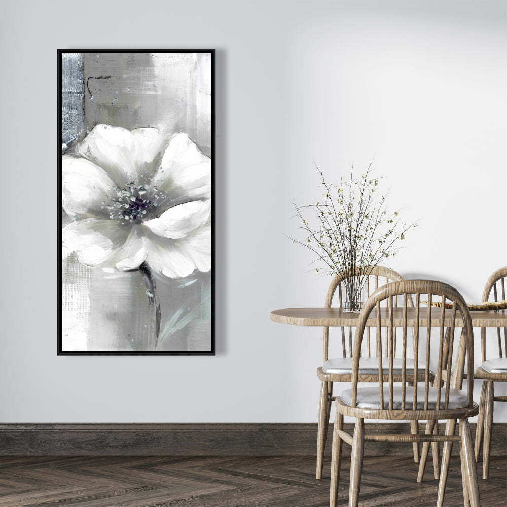 Monochrome & Silver Flowers | Industrial Floral Canvas Art