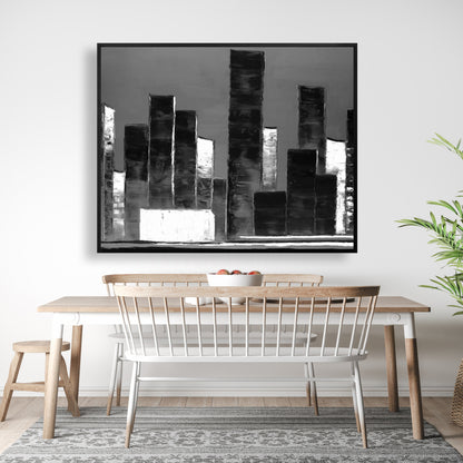 Toile abstraite de bâtiments en noir et blanc | Décoration d'intérieur moderne