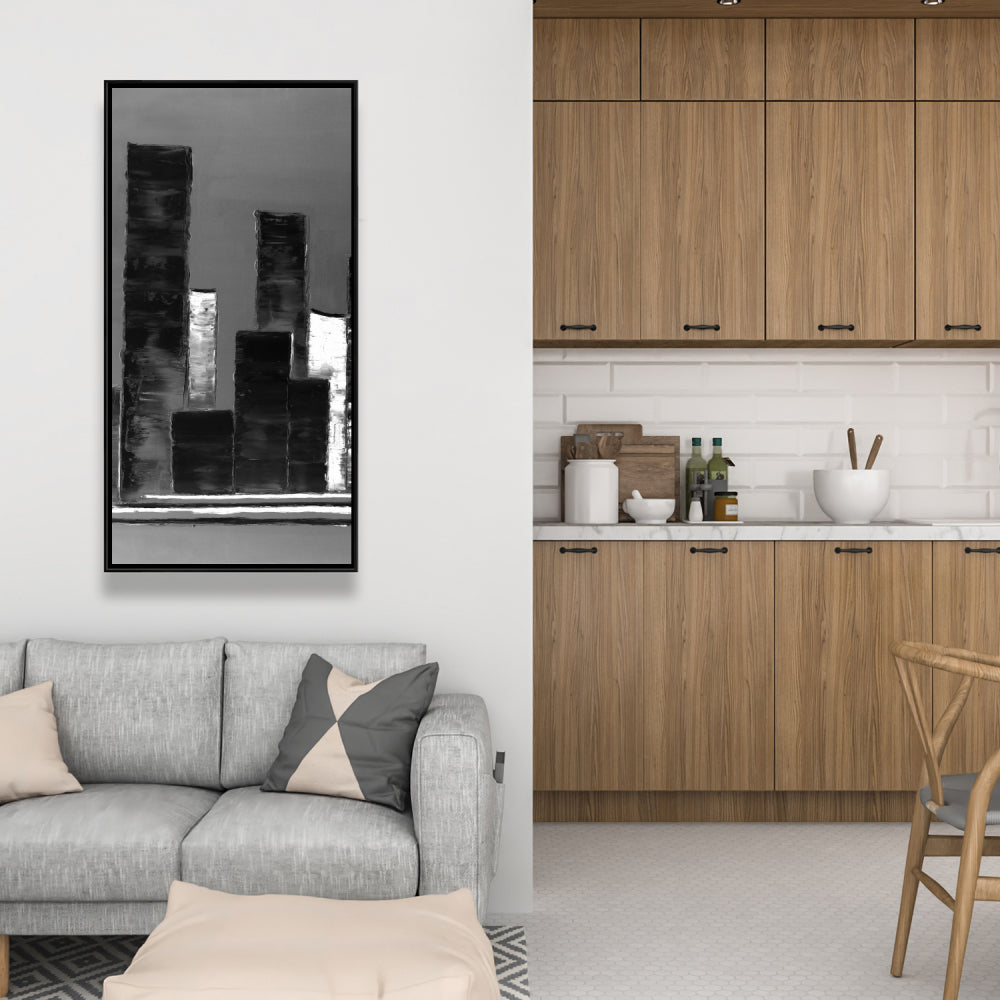 Toile abstraite de bâtiments en noir et blanc | Décoration d'intérieur moderne