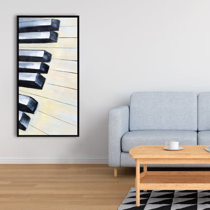 Toile encadrée moderne représentant un piano en gros plan – Décoration d'intérieur élégante