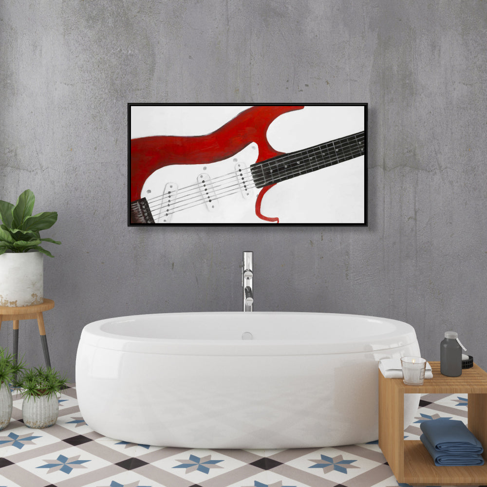 Red Rock Guitar Canvas - Contemporary Gray Frame Home Decor