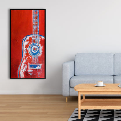 Modern Red Abstract Guitar Canvas - Musical Living Room Decor