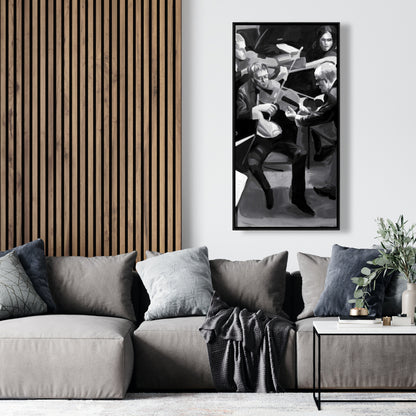 Toile d'orchestre symphonique | Tableau mural encadré avec instrument gris